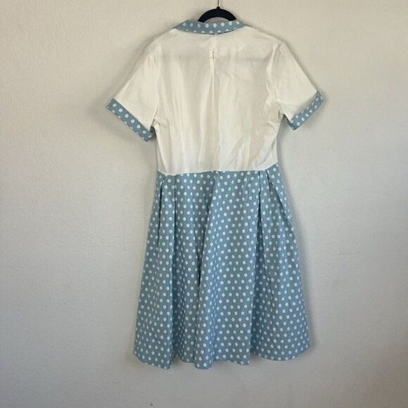 GownTown Women's Pinup 60s Vintage Blue Polkadot Swing Plus Size Dress XXL NWT - Picture 2 of 10
